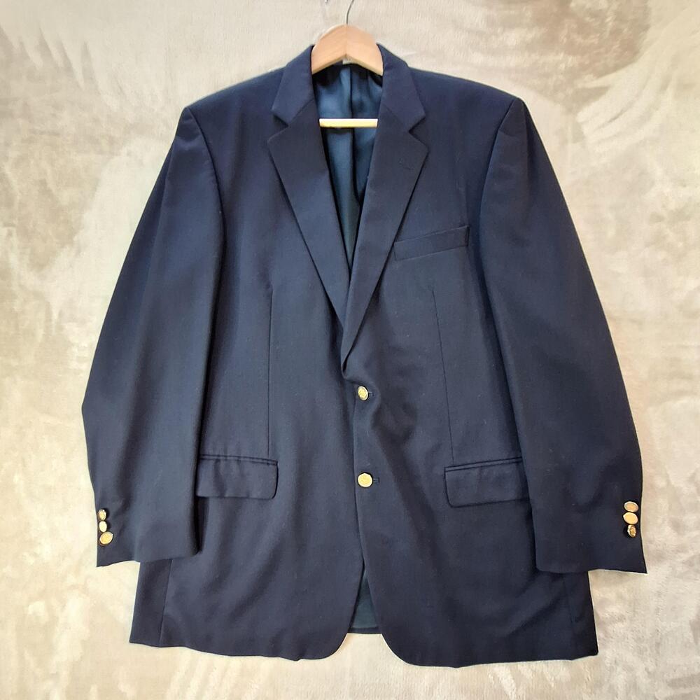 Botany 500 Blazer Mens 44 Long Blue Wool Single Vent 2 Btn Gold Buttons Canada